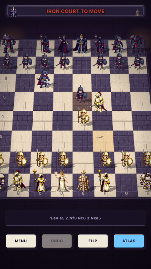 A knight taking a pawn, mid-duel, on the board.